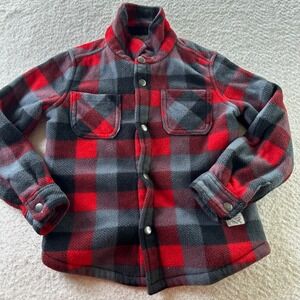 Boys Weatherproof Vintage Plaid Fleece Sherpa Lined Shirt Jacket XS 5/6 Red Gray